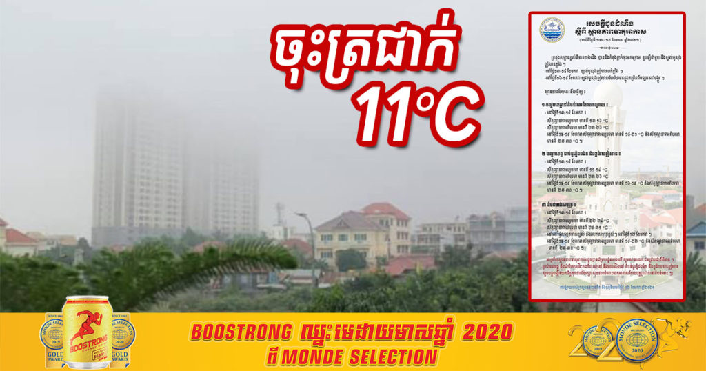 ត្រៀមខោអាវក្រាស់ៗ! ចាប់ពីស្អែកទៅ អាកាសធាតុនឹងចុះត្រជាក់ខ្លាំង, តំបន់ខ្លះចុះត្រជាក់ដល់១១អង្សាសេ