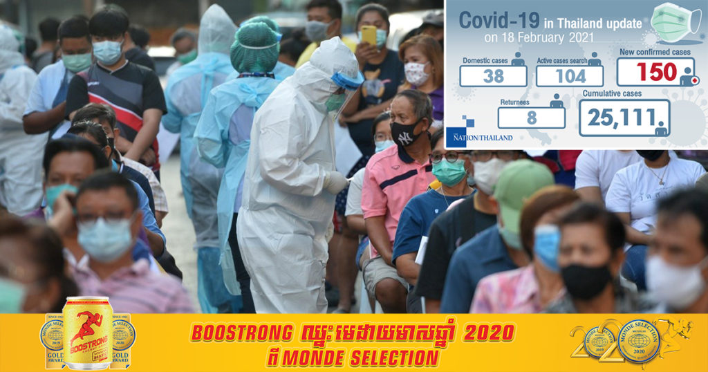 ថយចុះបន្ដិច! ប្រទេសថៃរកឃើញជំងឺកូវីដ១៩ ថ្មីចំនួន ១៥០ នាក់ប៉ុណ្ណោះនៅថ្ងៃនេះ