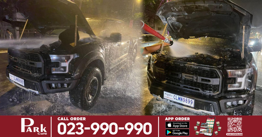 រថយន្ត Ford Raptor មួយគ្រឿងបើកសុខៗ ស្រាប់តែឆេះហុយផ្សែងទ្រលោម ផ្អើលអស់អ្នកដំណើរតាមផ្លូវ