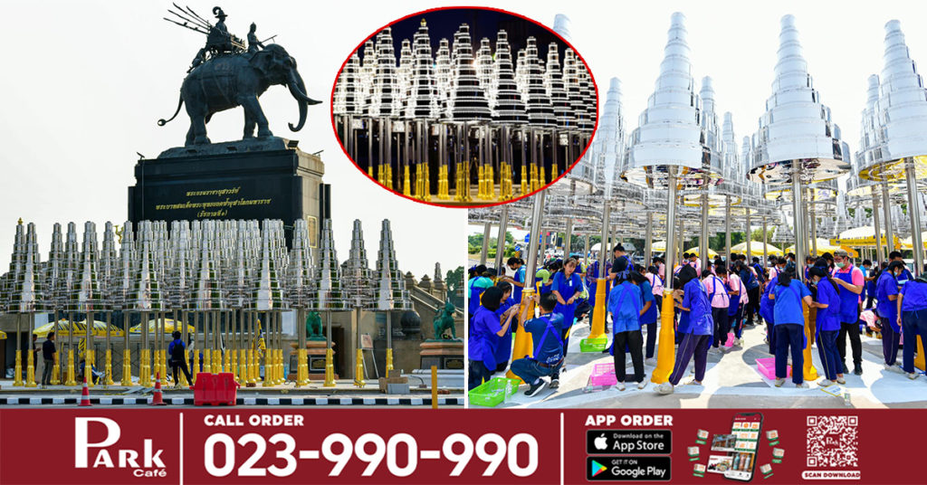 គួរឱ្យសរសើណាស់! សិស្សគ្រូជនជាតិថៃមួយក្រុមបានប្រមូលផ្ដុំគ្នាដោយស្ម័គ្រ​ចិត្ត ទៅដំឡើងព្រះស្វេត្រឆ័ត្រ ៩ជាន់ ថ្វាយជូនអតីតព្រះមហាក្សត្ររបស់ខ្លួន