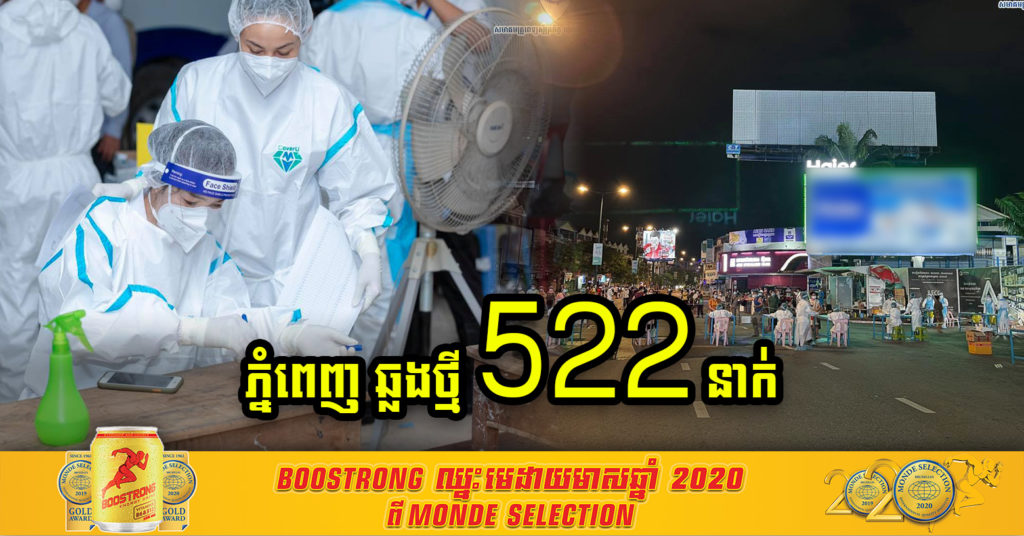 ភ្នំពេញ មានអ្នកឆ្លងថ្មី ៥២២នាក់ បន្ថែមទៀត ខណៈអ្នកឆ្លងសរុបក្នុងព្រឹត្តិការណ៍សហគមន៍២០កុម្ភៈ កើនដល់ ៨៣០១នាក់