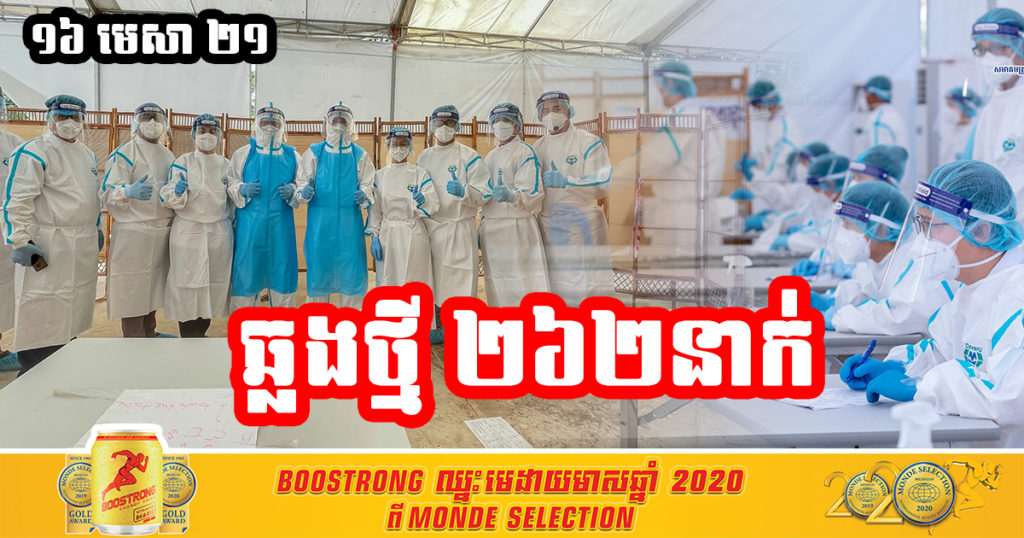 ថ្ងៃនេះក្រសួងសុខាភិបាល បន្តរកឃើញអ្នកឆ្លងកូវីដ១៩ រហូតដល់ ២៦២នាក់ ភាគច្រើននៅរាជធានីភ្នំពេញ ខណៈជាសះស្បើយ ៧៤នាក់