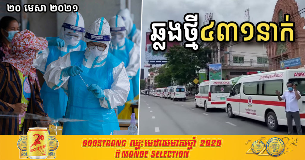 ថ្ងៃនេះ ក្រសួងបន្តរកឃើញអ្នកឆ្លងកូវីដ១៩ ចំនួន៤៣១នាក់ទៀត ខណៈអ្នកជាសះស្បើយមានចំនួន ៣១នាក់