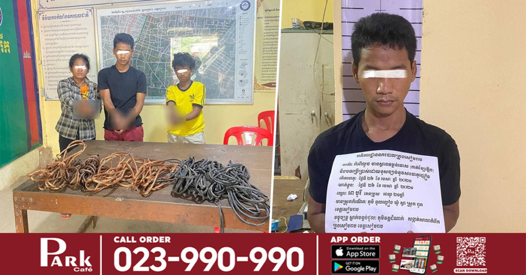 រកមុខឃើញហើយ ជនសង្ស័យ ដែលដើរលួចកាត់ខ្សែភ្លើងរបស់មន្រ្តីអគ្គិសនីបានសម្រេច បម្រុងយកទៅលក់ ត្រូវកម្លាំងនគរបាលក្រុងសៀមរាបចាប់ឃាត់ខ្លួនបាន៣នាក់