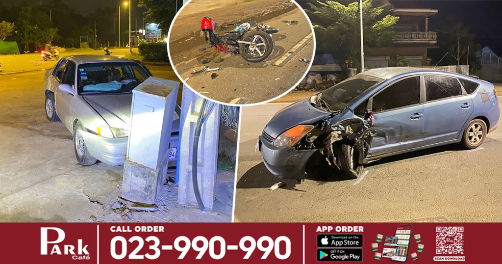 រថយន្តព្រូស ព្រលះជាមួយរថយន្តកូរ៉ូឡា ហើយខ្ទាតទៅបុកម៉ូតូឌ្រីមសង់ និងជ្រុលបុកផ្ទប់បង្គោលភ្លើងថែមទៀត