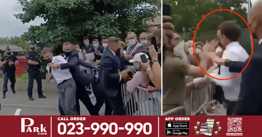 ប្រធានាធិបតីបារាំងត្រូវបានពលរដ្ឋម្នាក់ទះកំផ្លៀងនិងស្រែកជេរទាំងកំរោល ខណៈរូបលោកកំពុងទៅស្វាគមន៍ក្រុមអ្នកគាំទ្រ (មានវីដេអូ)