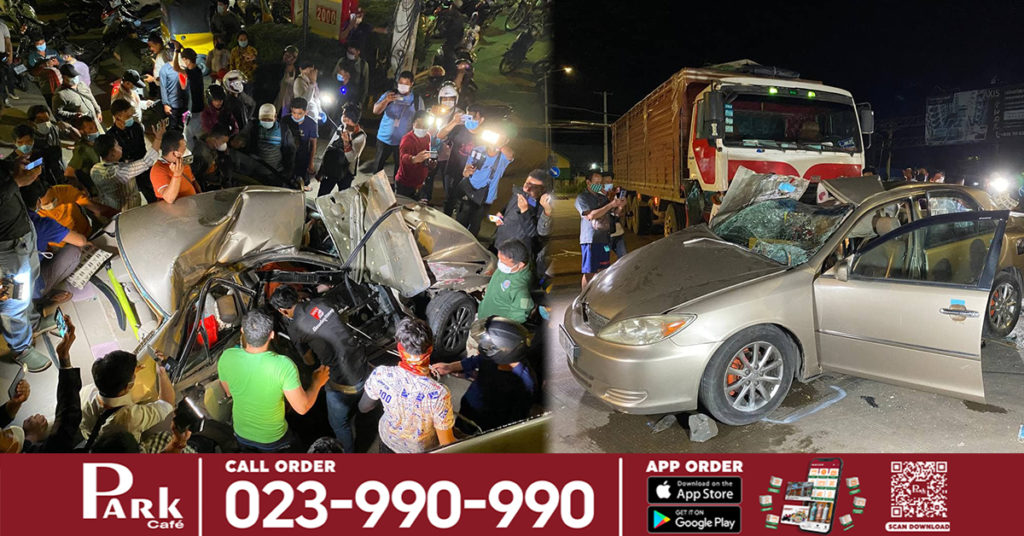 រថយន្តយីឌុបធុនធំ បើកបុករថយន្តកាម៉ារីបាឡែនយ៉ាងពេញទំហឹង បណ្ដាលអោយរបួសធ្ងន់៤នាក់ និងម្នាក់ទៀតកៀ.បជាប់ក្នុងឡាន ត្រូវបានប្រជាពលរដ្ឋនិងសមត្ថកិច្ចជួយគាស់ដែរ តែមិនអាចសង្គ្រោះជីវិតបាន