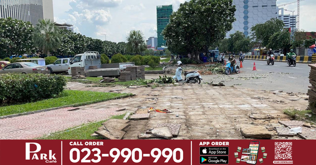 រដ្ឋបាលរាជធានីភ្នំពេញ រៀបចំកែលម្អសួនច្បារនៅមុខ ក្រសួងការពារជាតិ