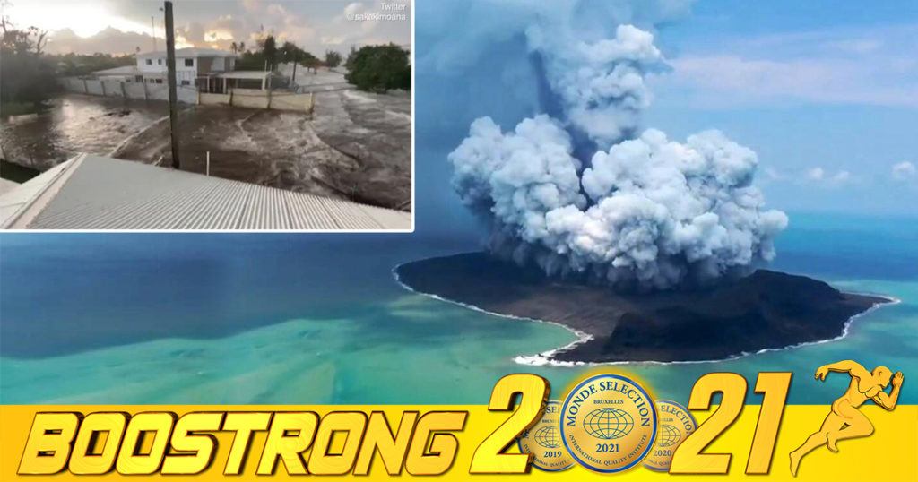 ផ្ទុះភ្នំភ្លើងក្រោមបាតសមុទ្រនៅជិតកោះតុងហ្គា បានបណ្តាលឱ្យមានរលកយក្សស៊ូណាមិ និងជន់លិចចម្ងាយ ១០,០០០ គីឡូម៉ែត្រ ពីទីតាំងផ្ទុះ