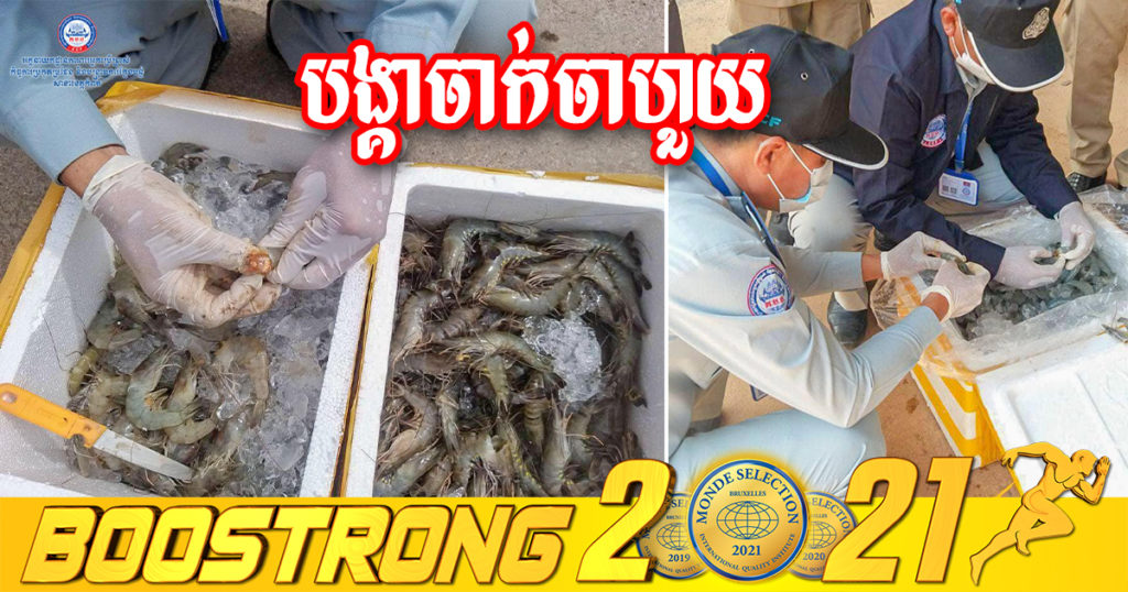 មន្ត្រីជំនាញខេត្តកំពត ត្រួតពិនិត្យរថយន្តដឹកគ្រឿងសមុទ្រ៣គ្រឿង រកឃើញបង្គាស្រស់ចំនួន២កេស ស្មើនឹង ២០គីឡូក្រាម មានចាក់សារធាតុចាហួយនៅក្នុងក្បាលបង្គា