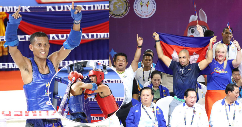 អបអរសាទរ! កីឡាករគុនខ្មែរ ខាំ ខ្លានាង ឈ្នះមេដាយមាស បន្ទាប់ពីយកឈ្នះលើកីឡាករវៀតណាម ក្នុងប្រភេទទម្ងន់ ៥១គីឡូក្រាម