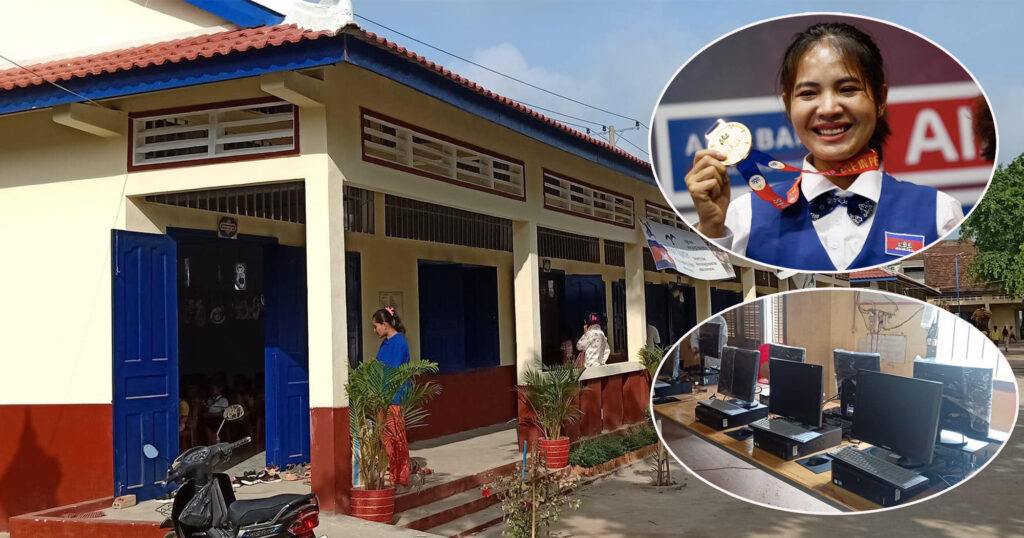 ម្ចាស់មេដាយមាសស៊ីហ្គេម ស្រួង ភាវី បានជួយសាងសង់អាគារសិក្សា ១ខ្នង និងកុំព្យូទ័រ ១០គ្រឿង ដល់សាលាបឋមសិក្សាមាន់ដប់ ខេត្តកំពង់ចាម