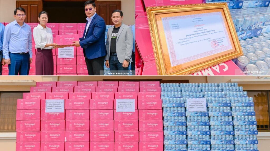 ខ្មែរ ប៊ែវើរីជីស ផ្តល់ទឹកក្រូចអាយស៍ IZE និងទឹកពិសាកម្ពុជា ៧០០កេស ដល់ខណ្ឌដង្កោសម្រាប់ចូលឆ្នាំខ្មែរ