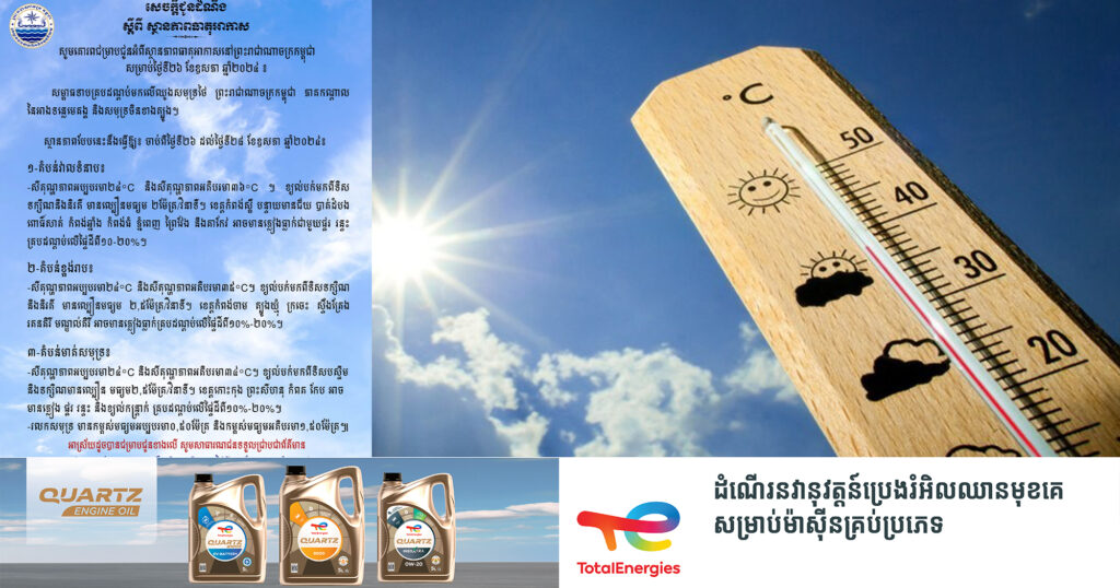 ក្រសួងធនធានទឹក៖ ចាប់ពីថ្ងៃនេះ ដល់ថ្ងៃទី ២៨ នៅតំបន់មួយចំនួន កម្ដៅនឹងហក់ឡើងដល់ ៣៦°C