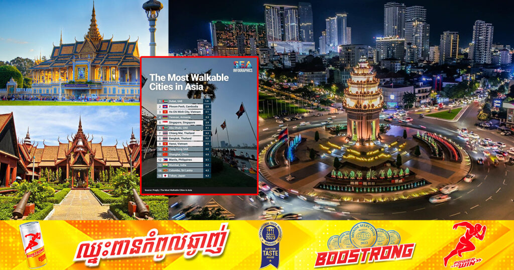 រាជធានីភ្នំពេញ ជាប់ចំណាត់ថ្នាក់ទីពីរ ជាទីក្រុងដែលអាចដើរបានច្រើនបំផុតនៅអាស៊ី