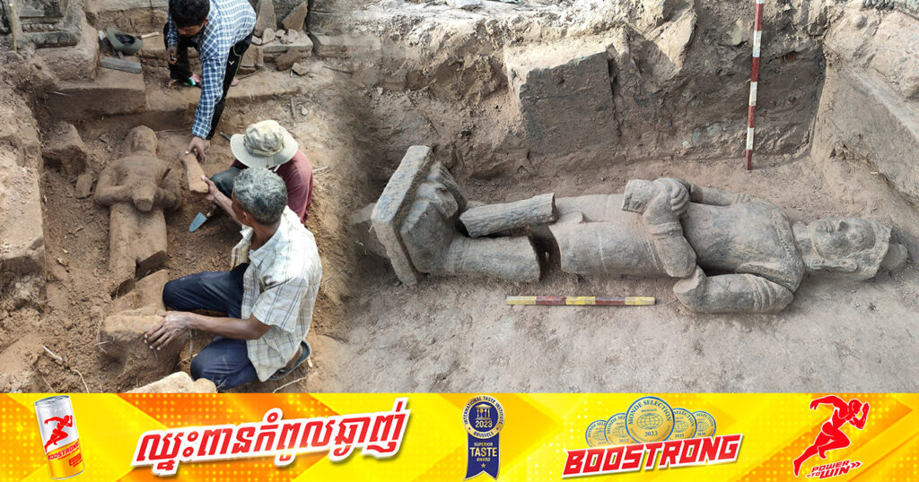 ប្រទះឃើញចម្លាក់បដិមាទ្វារបាលចំនួន១ នៅខ្លោងទ្វារខាងកើតប្រាសាទបន្ទាយប្រី