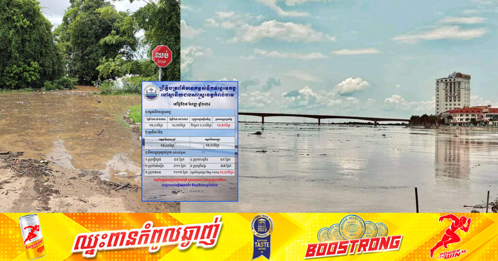 ខេត្តកំពង់ចាម៖ កម្ពស់ទឹកនៅថ្ងៃនេះបានស្រកចុះបន្តិចមកវិញ ខណៈទឹកទន្លេមេគង្គបានឡើងជាប់ៗគ្នាអស់ជាច្រើនថ្ងៃ