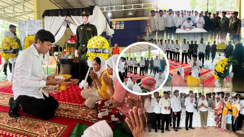 ឧកញ៉ា ឡេង និមល តំណាងអ្នកឧកញ៉ា ឡេង ណាវ៉ាត្រា ដឹកនាំប្រតិភូយុវជនបូជាការពារយុត្តិធម៌ គោរពវិញ្ញាណក្ខន្ធសពព្រឹន្ទបាលឯក សួន រ៉ោន ពលីជីវិតដោយហេតុការណ៍ប៉ះទង្គិចគ្នារវាងកងទ័ពកម្ពុជា-ថៃ នៅព្រំដែនតំបន់មុំបី