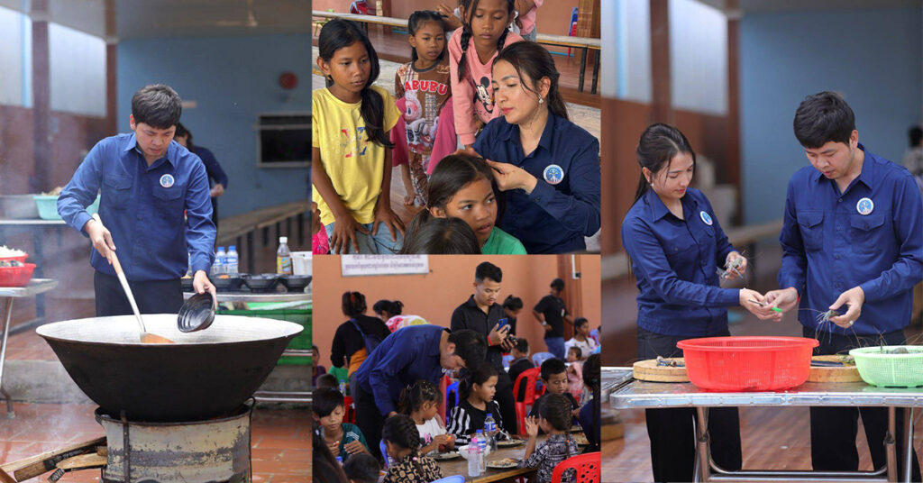 ឧកញ៉ា ឡេង និមលដឹកដៃភរិយា ធ្វើម្ហូបតុងយ៉ាំបង្កង ១ខ្ទះត្នោតធំឱ្យកូនៗប្រមាណ ២០០នាក់ក្នុងមណ្ឌលមែកឈើ