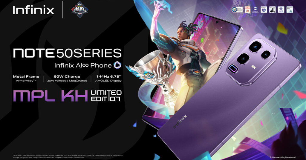 Infinix NOTE 50 Pro ស្មាតហ្វូនរចនាកម្រិត Flagship ស៊ុមលោហៈ ArmorAlloy™ សាកថ្មលឿន 90W និង 30W Wireless Charging