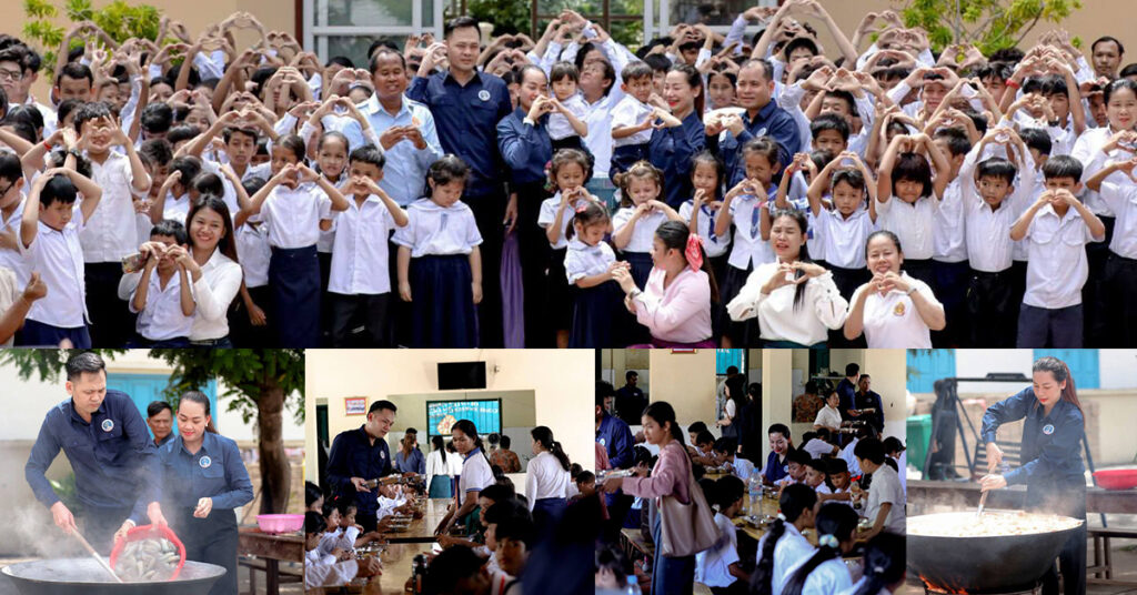 អ្នកឧកញ៉ា ឡេង ប្រុស និងលោកជំទាវឧកញ៉ា ឡេង បញ្ចពណ៌ តំណាងអ្នកឧកញ៉ា ឡេង ណាវ៉ាត្រា «ប្រធានយុវជនបូជាការពារយុត្តិធម៌» សួរសុខទុក្ខ ធ្វើម្ហូបតុងយ៉ាំបង្កង ជូនសិស្សពិការភ្នែក គថ្លង់ នៅវិទ្យាល័យអប់រំពិសេសភ្នំពេញថ្មី