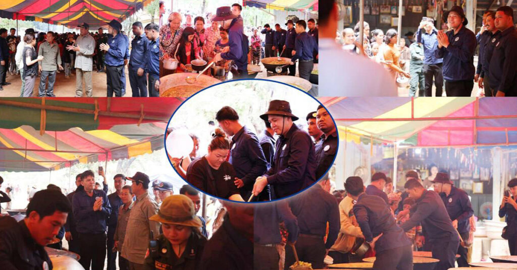 អ្នកឧកញ៉ា ឡេង ណាវ៉ាត្រា ប្រធានសហព័ន្ធយុវជនបូជាការពារយុត្តិធម៌ រួមជាមួយឯកឧត្តមកិត្តិសង្គហបណ្ឌិត គន់ គីម អនុប្រធានទី១ គណៈកម្មាធិការជាតិគ្រប់គ្រងគ្រោះមហន្តរាយ រៀបចំម្ហូបអាហារផ្គត់ផ្គង់ទាំងស្រុងជូនប្រជាពលរដ្ឋជនភៀសសឹកនៅវត្តបាត់ថ្កៅ ២,០៧៩គ្រួសារ ស្រុកចុងកាល់