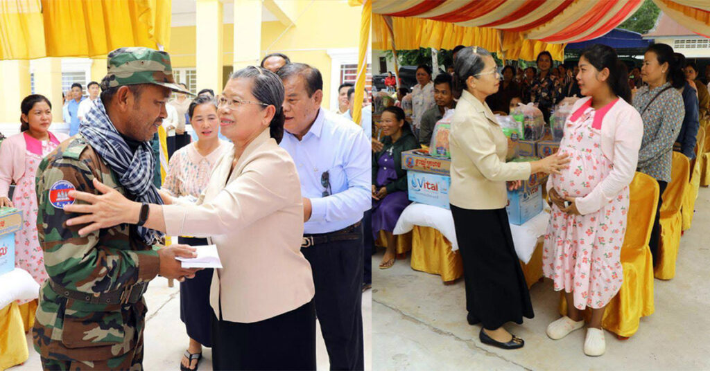 សម្តេចកិត្ដិសង្គហបណ្ឌិត ម៉ែន សំអន ជួបសំណេះសំណាល និងលើកទឹកចិត្តដល់ក្រុមគ្រួសារកងទ័ពជួរមុខ៥៣គ្រួសារ នៅស្រុកស្វាយជ្រំ ខេត្តស្វាយរៀង