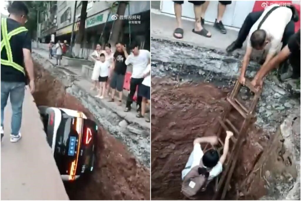 រថយន្ត​តាក់ស៊ីគ្មានមនុស្សបើកមួយគ្រឿងនៅចិន បានបើកបរខុសបច្ចេកទេសធ្លាក់ចូលក្នុងរណ្តៅដ៏ជ្រៅមួយក្នុងការដ្ឋានសំណង់