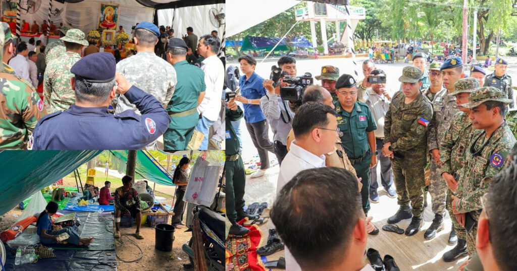 ក្រុមអ្នកសង្កេតការណ៍អាស៊ាន (AOT) ចុះពិនិត្យស្ថានភាពជនភៀសសឹកនៅវត្តចាន់ស៊ីសាមគ្គីរតនារាម ស្រុកអូរជ្រៅ ខេត្តបន្ទាយមានជ័យ