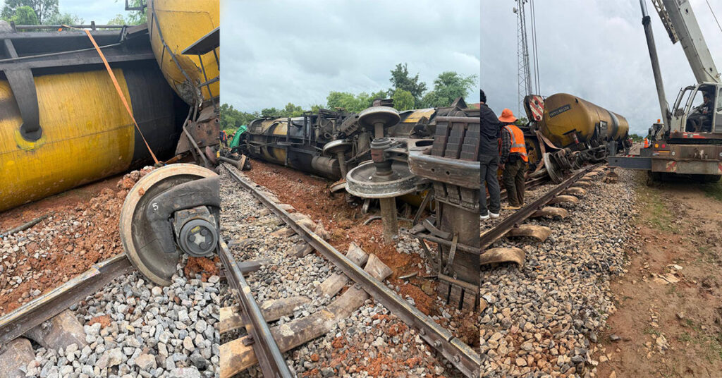 រថភ្លើងដឹកប្រេងក្រឡាប់ នៅស្រុកបាកាន ខេត្តពោធិ៍សាត់ព្រឹកមិញនេះ បណ្ដាមកពីបញ្ហាផ្លូវស្រុត