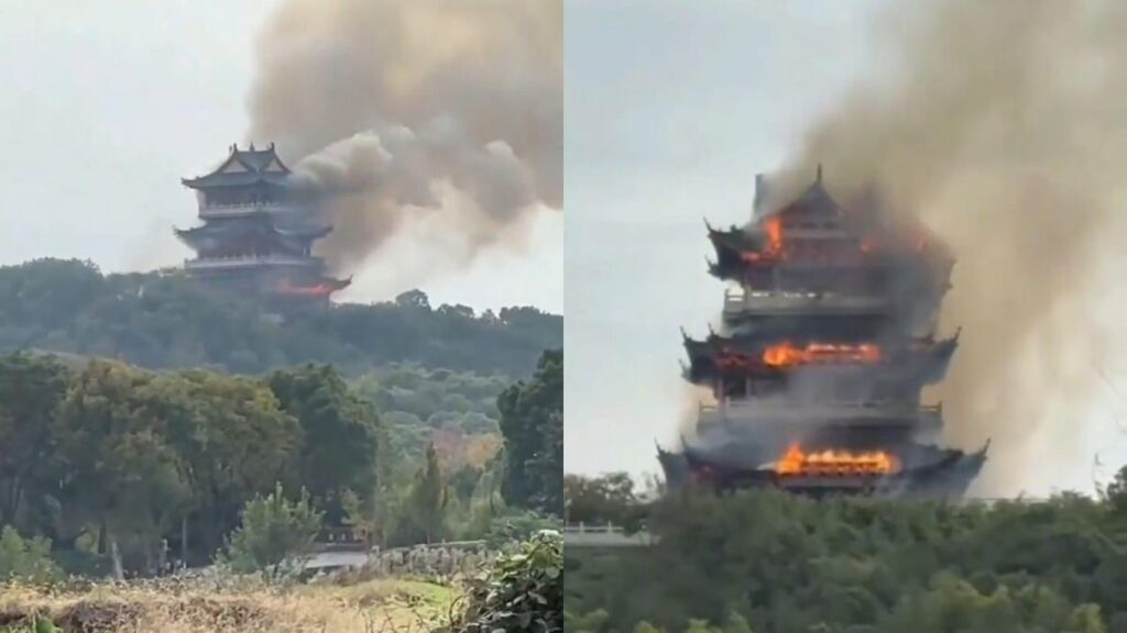 ប្រាសាទបុរាណមានអាយុកាល ១,៥០០ឆ្នាំមួយកន្លែងនៅប្រទេសចិន ត្រូវបានភ្លើងឆេះយ៉ាងសន្ធោសន្ធៅ