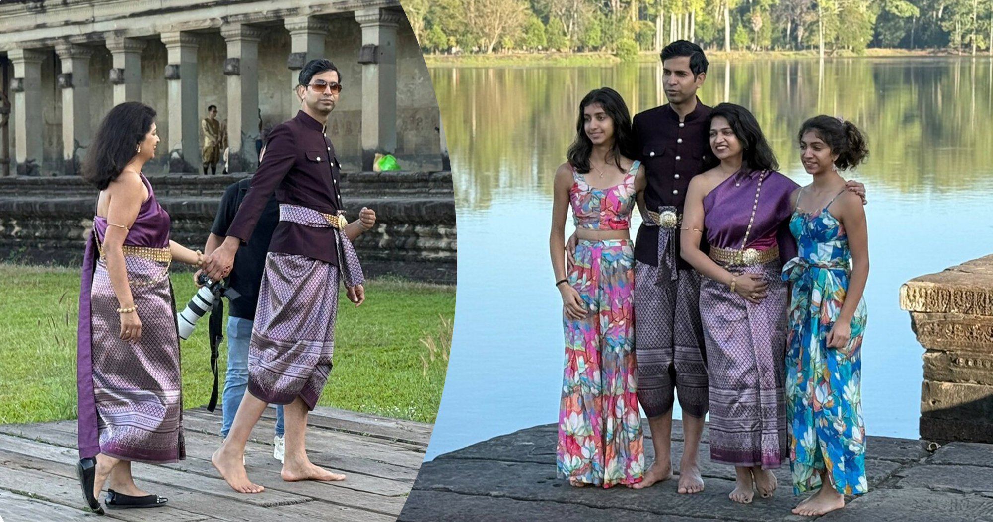 ភ្ញៀវបរទេសឥណ្ឌាស្លៀកសម្លៀកបំពាក់ប្រពៃណីខ្មែរ នៅបរិវេណប្រាសាទអង្គរ បង្ហាញពីការគោរពស្រសាញ់វប្បធម៌ និងមរតកជាតិខ្មែរ