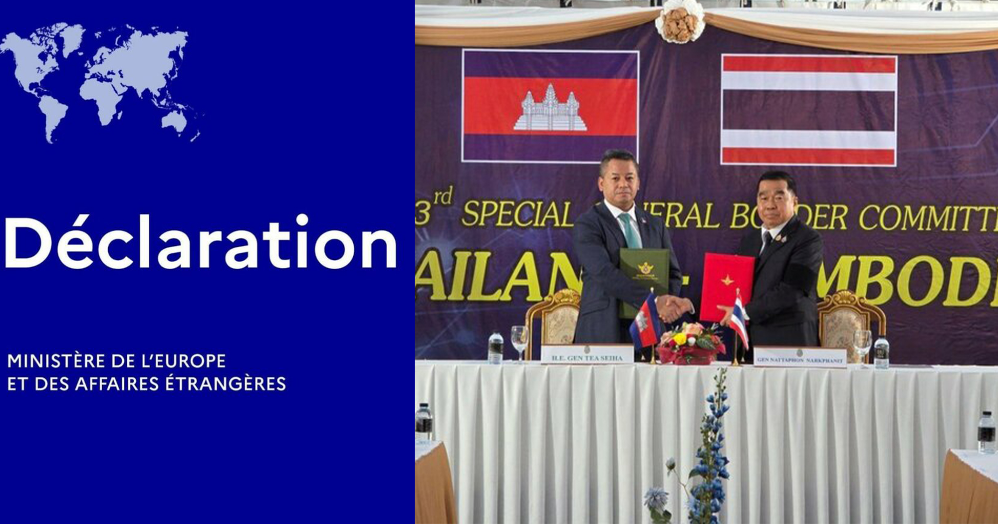 ប្រទេសបារាំង វាយតម្លៃខ្ពស់ការសម្រេចបានបទឈប់បាញ់កម្ពុជា-ថៃ និងជំរុញឱ្យភាគីទាំងពីរចាត់វិធានការចាំបាច់ ដើម្បីធានាការការពារពលរដ្ឋរបស់ខ្លួន អាចការវិលត្រលប់ទៅកាន់ផ្ទះសំបែងវិញ