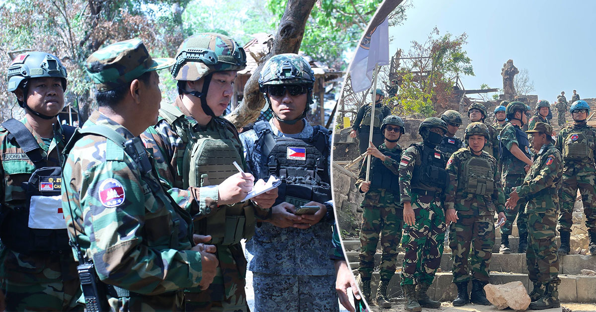 ក្រុមអ្នកសង្កេតការណ៍អាស៊ាន (AOT) ចុះសង្កេតការណ៍ ផ្ទៀងផ្ទាត់ពីស្ថានភាព ផ្ទាល់ នៅតំបន់ប្រាសាទព្រះវិហារ ស្ថិតក្នុងស្រុកជាំក្សាន្ត ខេត្តព្រះវិហារ