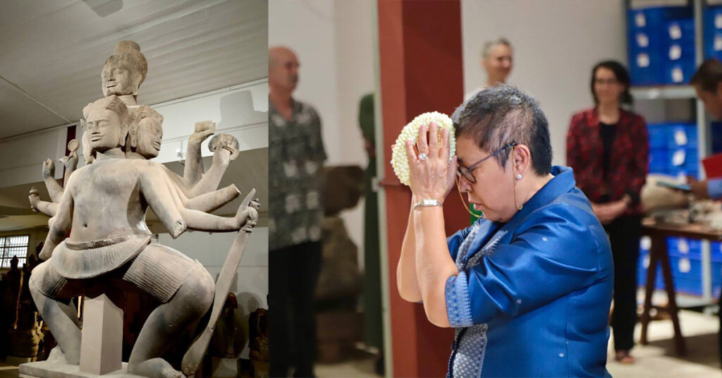 ប្រតិមាព្រះឥសូរដ៏ធំជាងគេមួយក្នុងប្រទេសកម្ពុជាដែលមានកម្ពស់៥ម៉ែត្រ និងទម្ងន់ប្រមាណ ៧តោននិងមានការបែកបាក់ដល់ទៅជាង ១ម៉ឺនបំណែកមកពីកោះកេរ្ដិ៍ចាប់កំណើតឡើងវិញក្រោយជួសជុលរួចរាល់